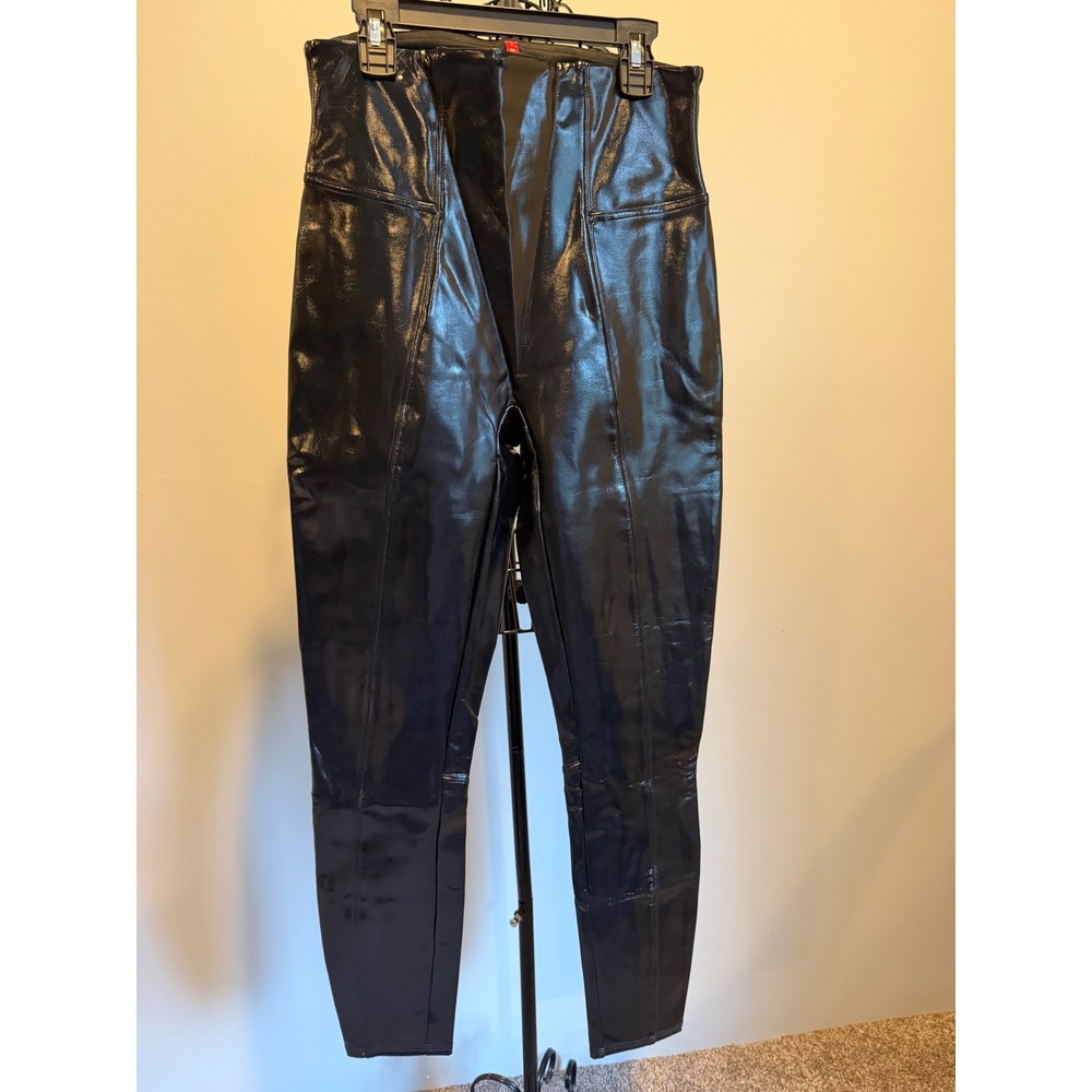 Spanx Faux Patent Leather Leggings Black High Shine Shaping Pants Size Medium